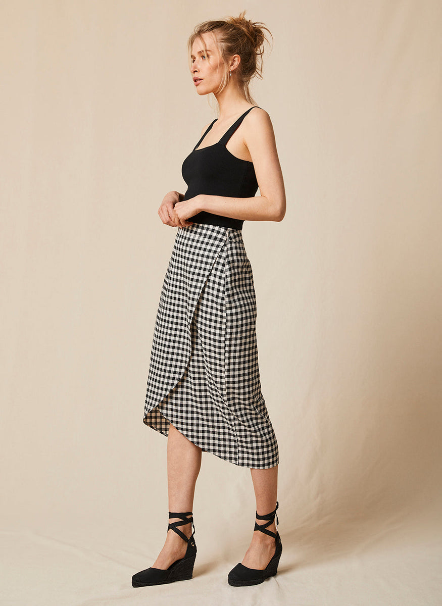 Black Gingham Wrap Midi Skirt – Mint Velvet